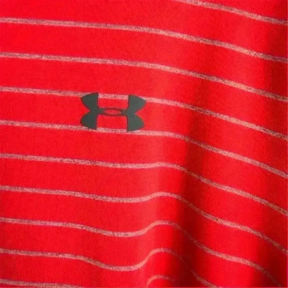 Under Armour Men's Large Striped Playoff Polo Shirt Red Moisture-Wicking Casual - Picture 4 of 8